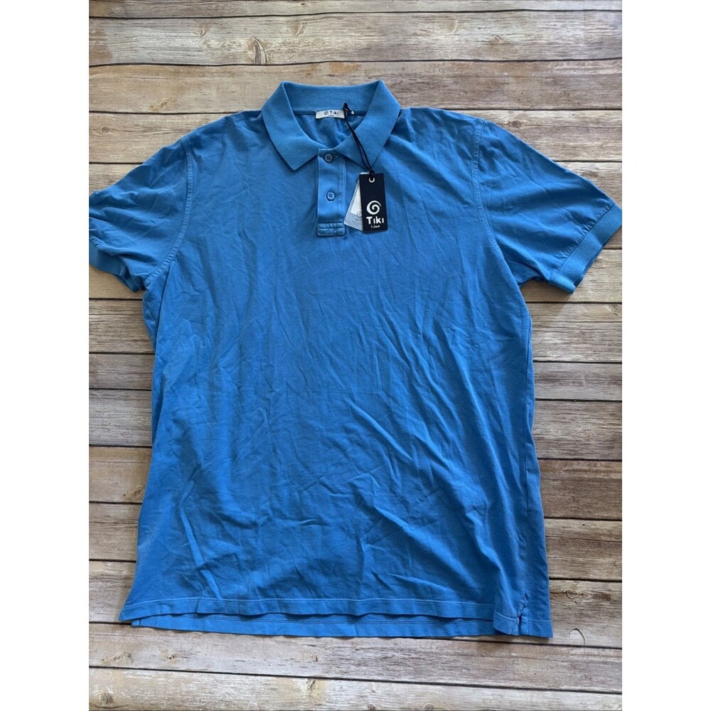 NWT $ 175 Tiki Napoli Cotton shirt style polo Fluo Blue XL